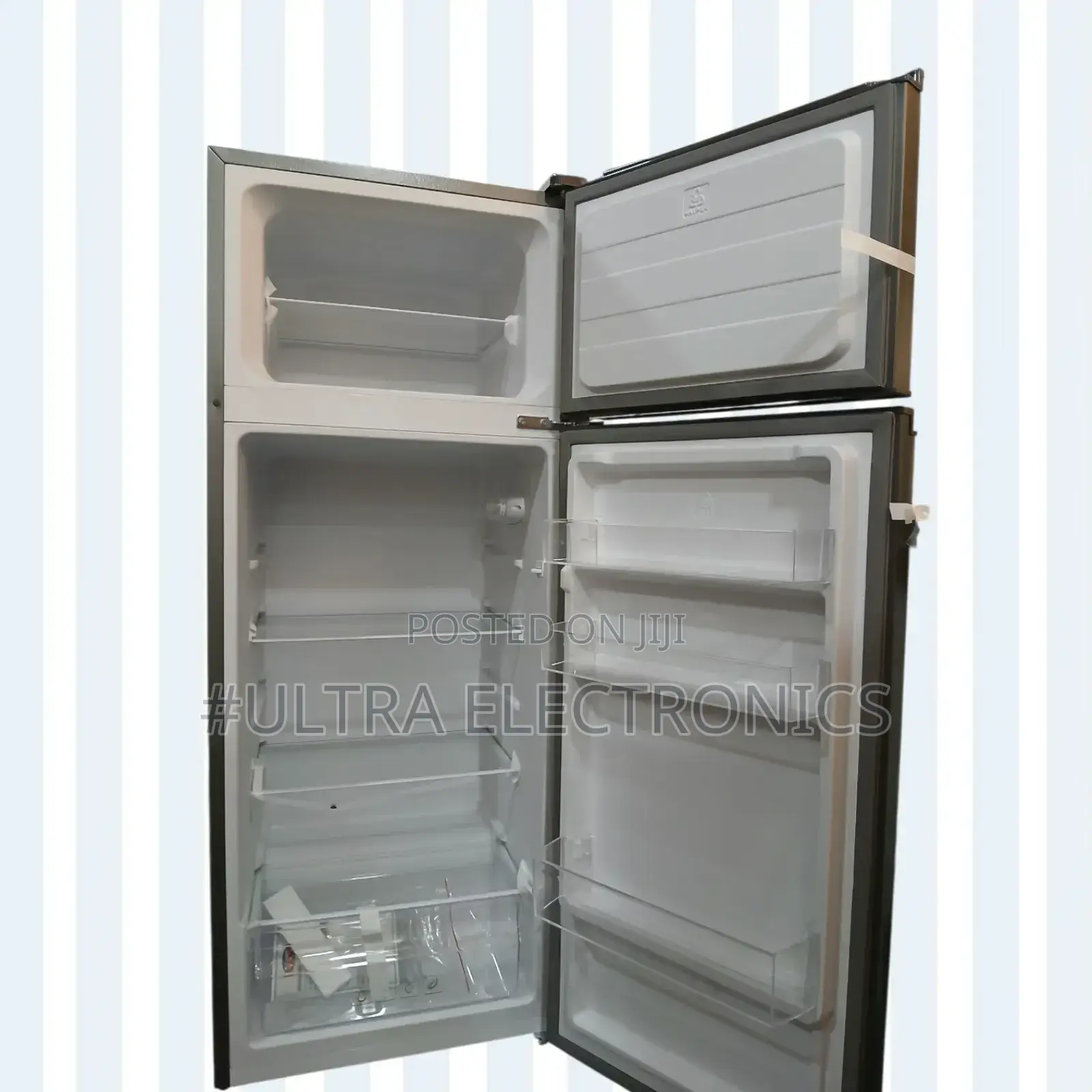 Garad Refrigerator Double-Door Top-Freezer in a Sleek Black Finish.