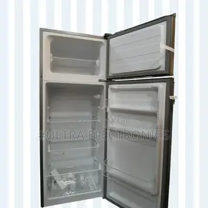 Garad Refrigerator Double-Door Top-Freezer in a Sleek Black Finish.