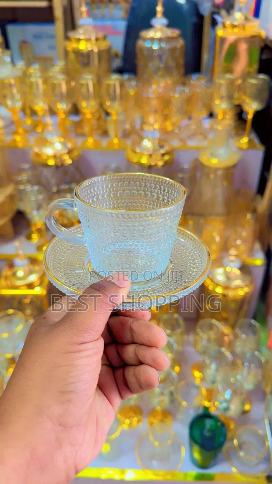 Luxurious Tea Cup Glassware With Golden 6 Pc የሻይ ብርጭቆ ሴት