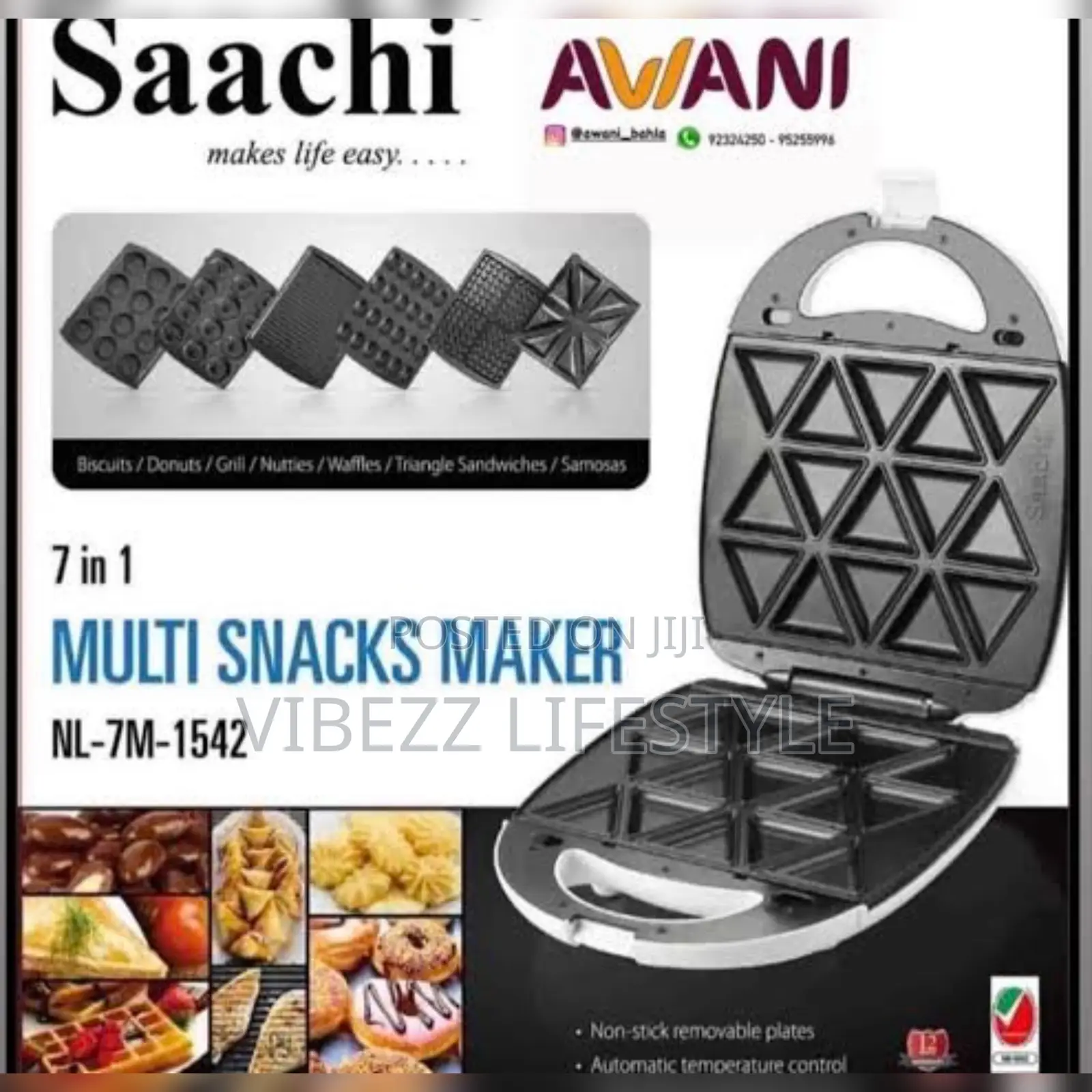 ለቤት እና ለንግድ የሚሆን Saachi 7-in-1 (Sandwich, Waffle, Donut More)