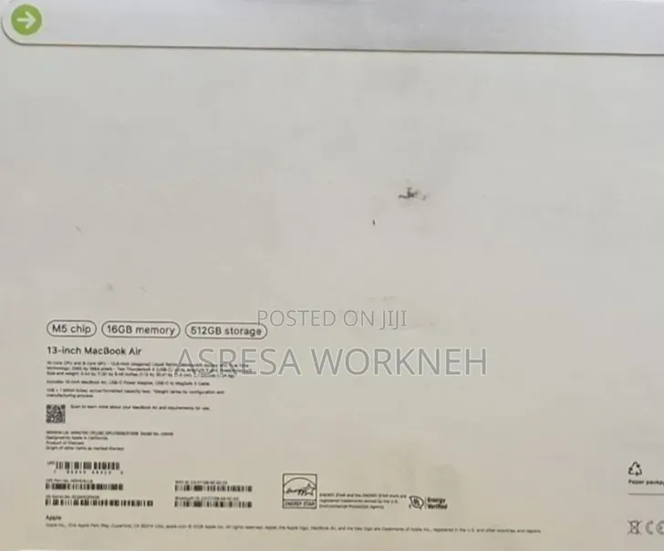 New Laptop Apple MacBook Air 2026 M5 13-inch 16GB SSD 512GB