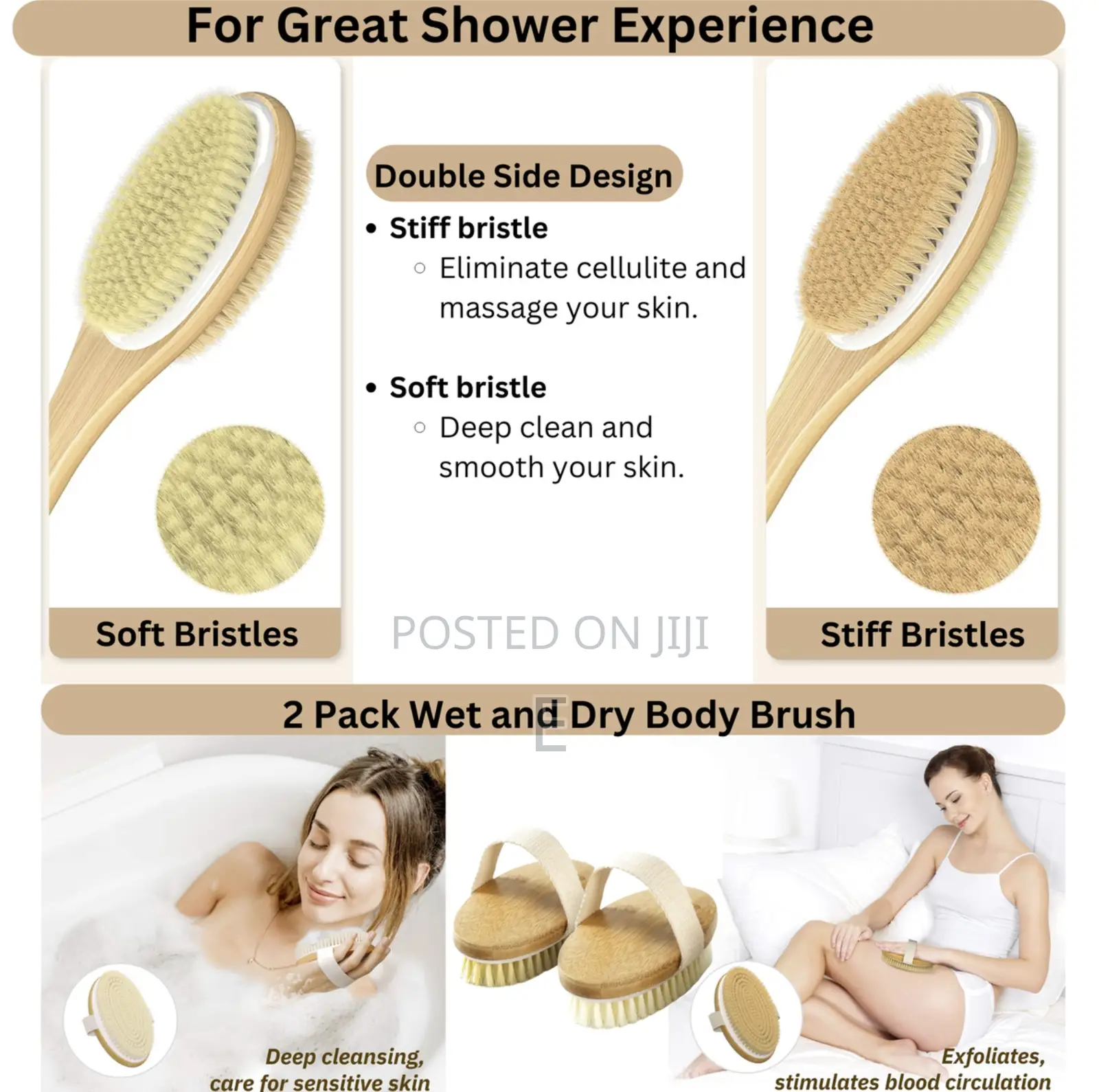 3 Pack Body Brush, Back Shower Bath Brush , Wet Dry
