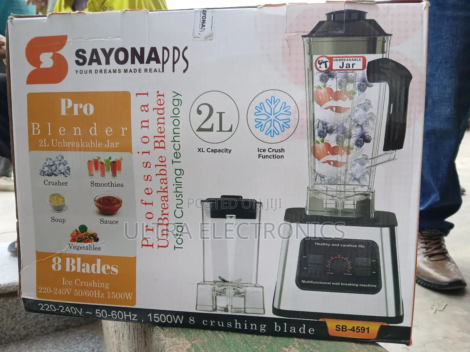 Sayonapps Pro Blender, Model Sb-4591, Featuring a 2l Unbreakable
