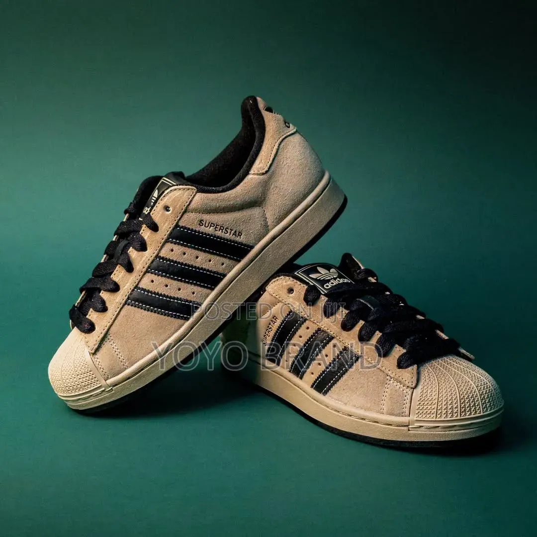 Adidas Super Star Ii Beige Suede Black/Stripes Unisex Fashion Shoes