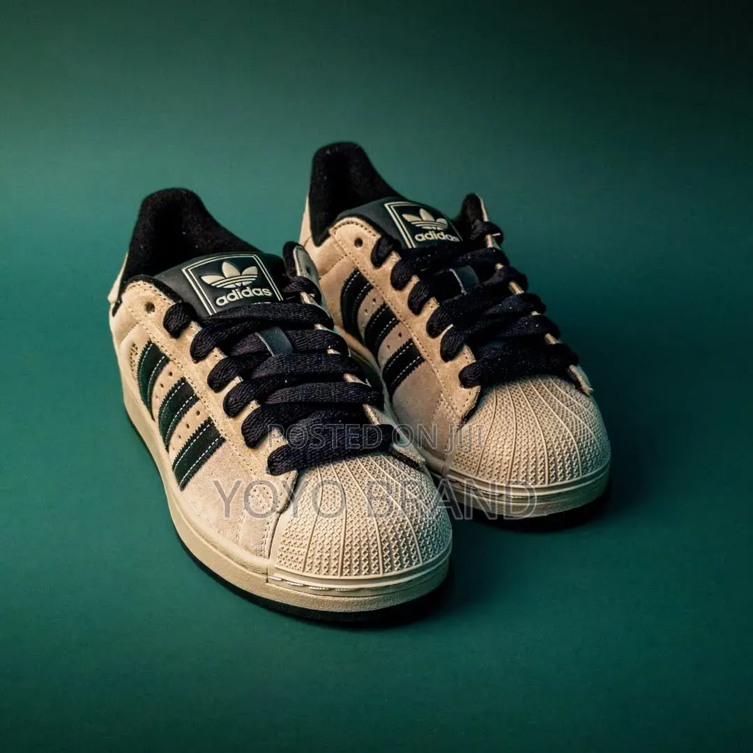 Adidas Super Star Ii Beige Suede Black/Stripes Unisex Fashion Shoes