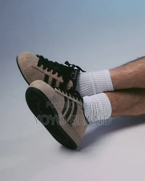 Adidas Super Star Ii Beige Suede Black/Stripes Unisex Fashion Shoes