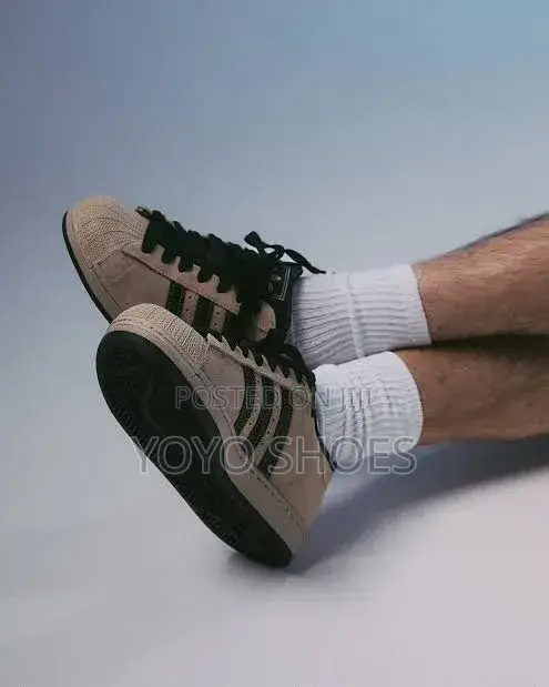 Adidas Super Star Ii Beige Suede Black/Stripes Unisex Fashion Shoes