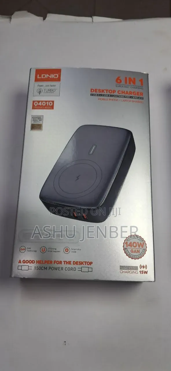 140w 6-in-1 Desktop Charger With Wireless Charging Capabilities.