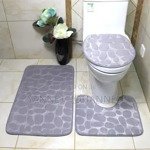 3pcs Stone Design Bathroom Mat Set Non Slip Toilet Rug Cover Set