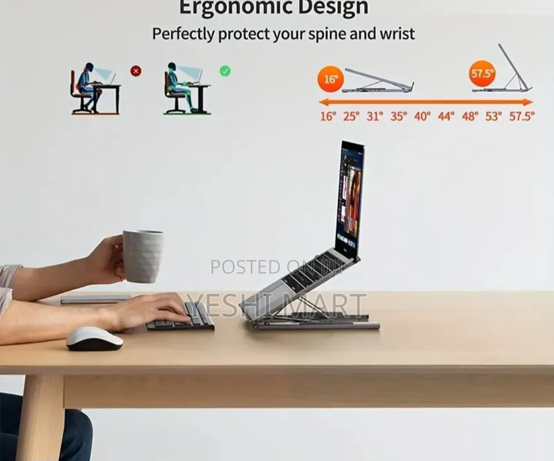 Adjustable Heightergonomic Laptop Riser With Ventilated Cooling Design