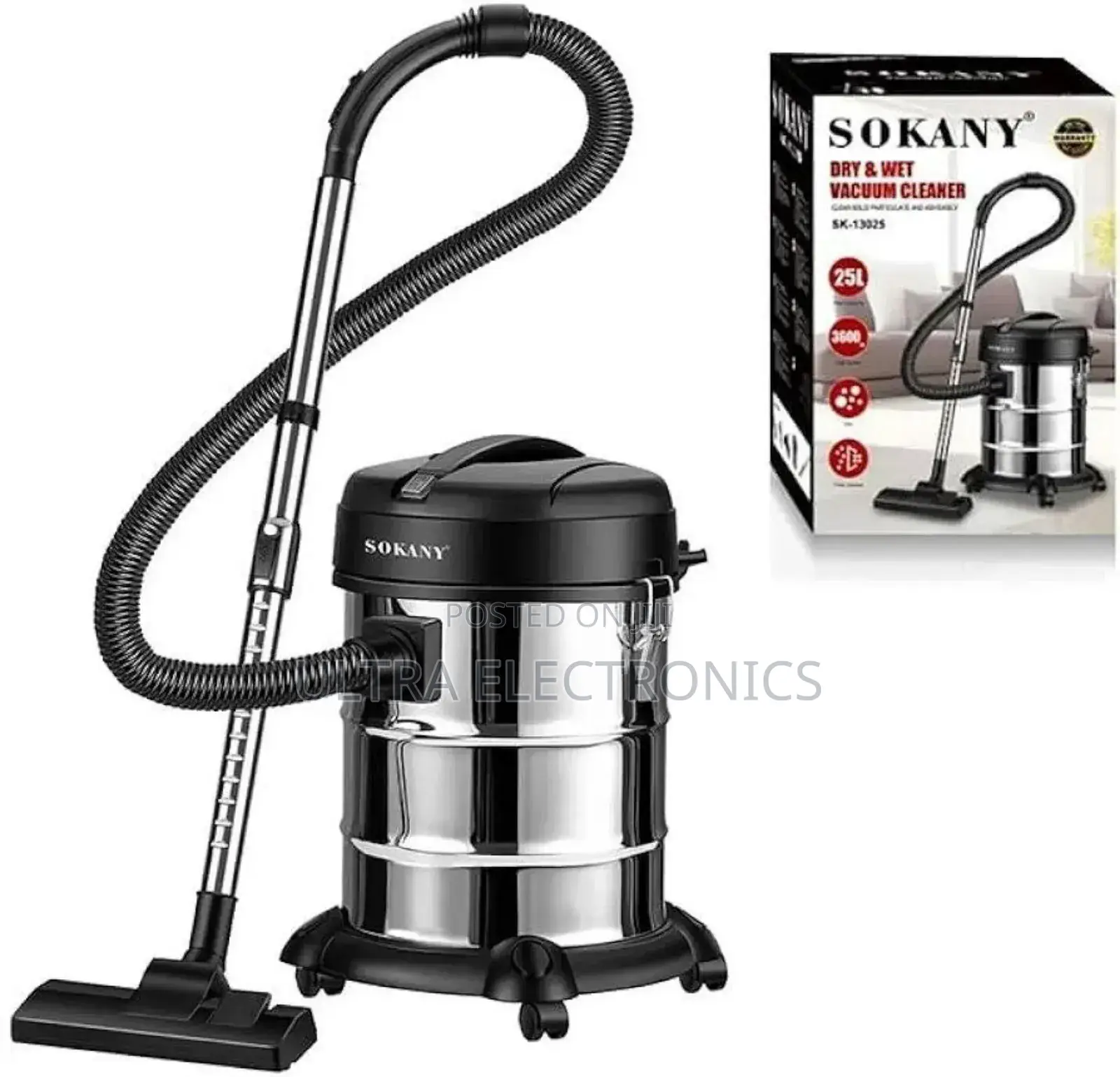 Vacuum Cleaner Sokany 2-in-1 Wet Dry Drum, Model Sk-13025.