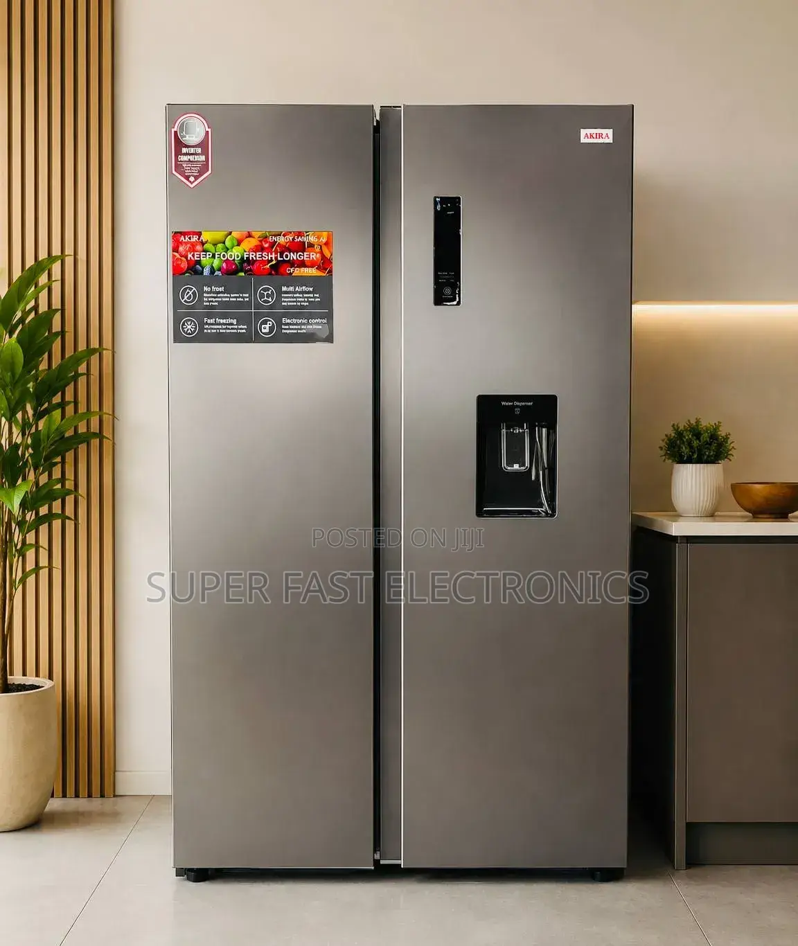 Akira Side by Side Refrigerator 667 With Water Dispenser