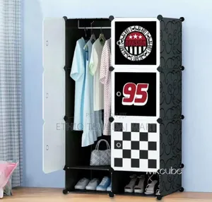 Storage Wardrobes Plastic +Metal ዘመናዊ የልብስ እና የጫማ ቁምሳጥን