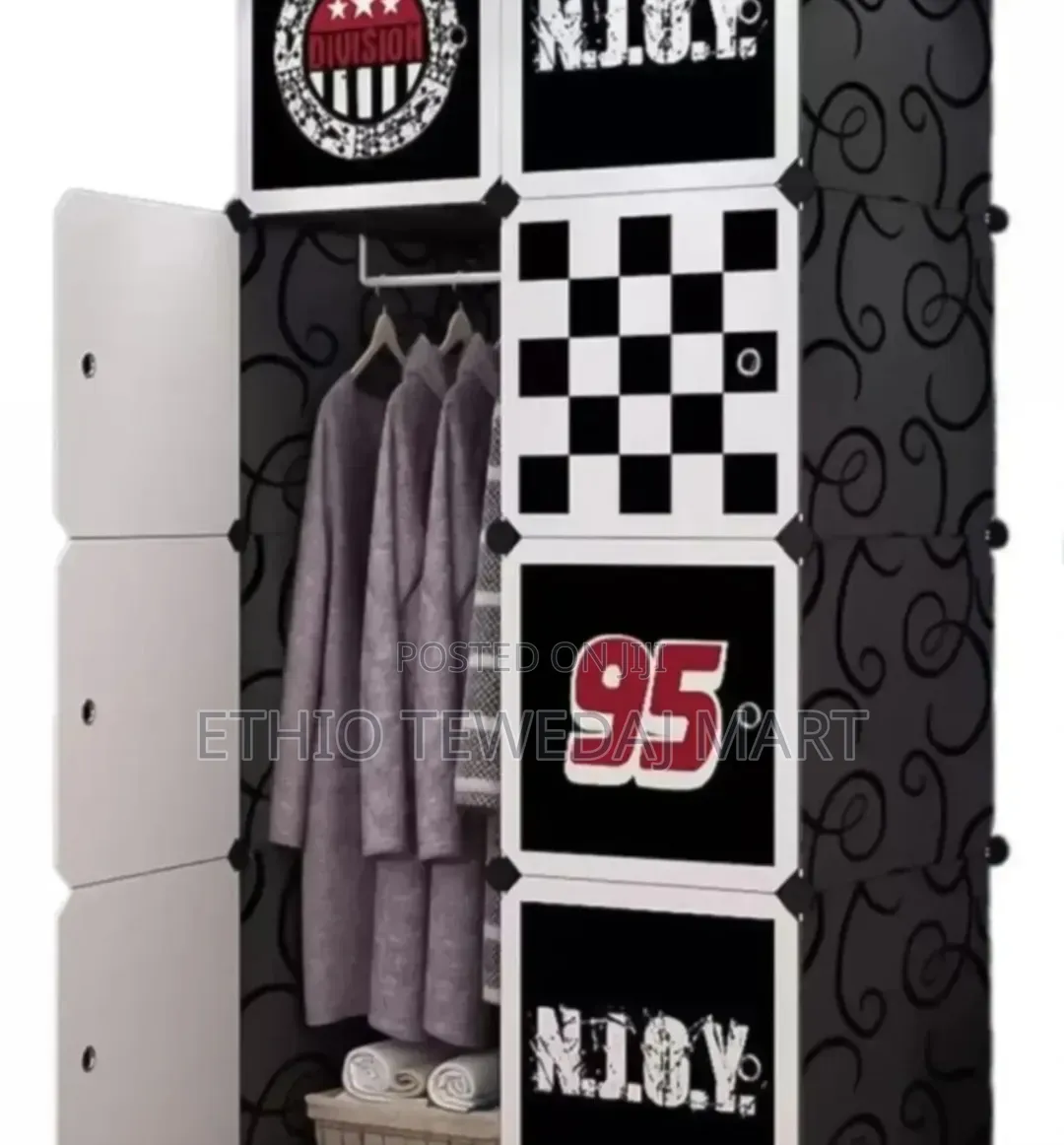 Storage Wardrobes Plastic +Metal ዘመናዊ የልብስ እና የጫማ ቁምሳጥን