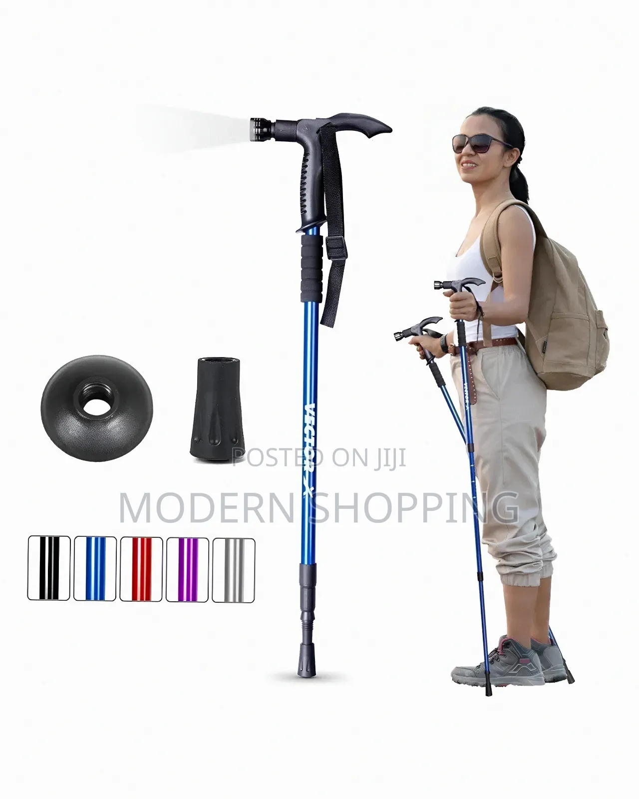 4-step Adjustable Anti-shock Hiking Walking Stick With Led Flashlight