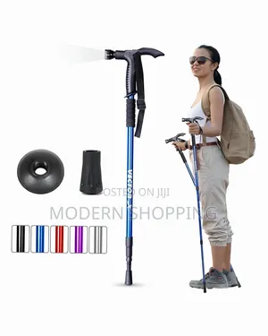 4-step Adjustable Anti-shock Hiking Walking Stick With Led Flashlight