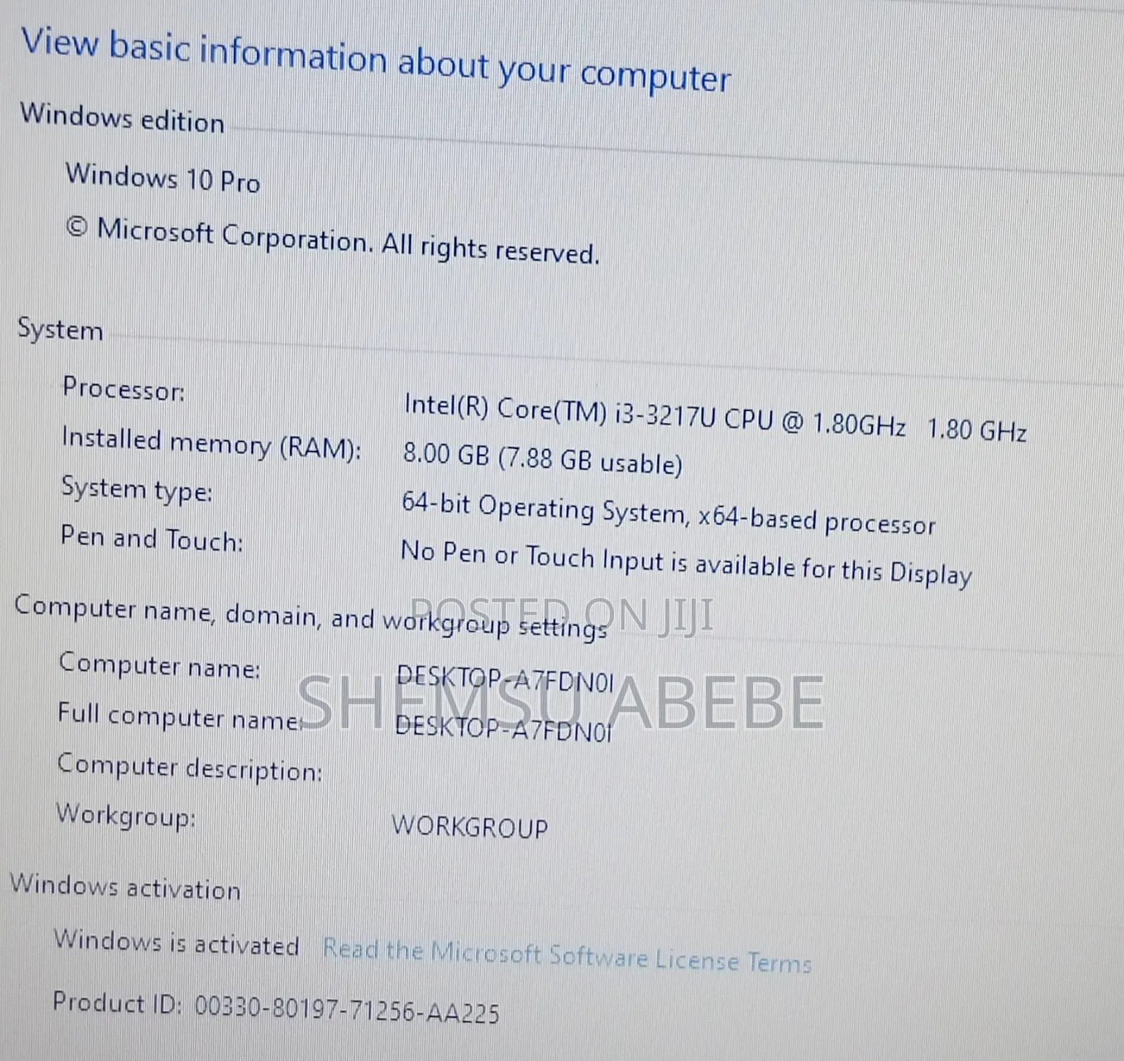 Laptop Dell 8GB HDD 256GB