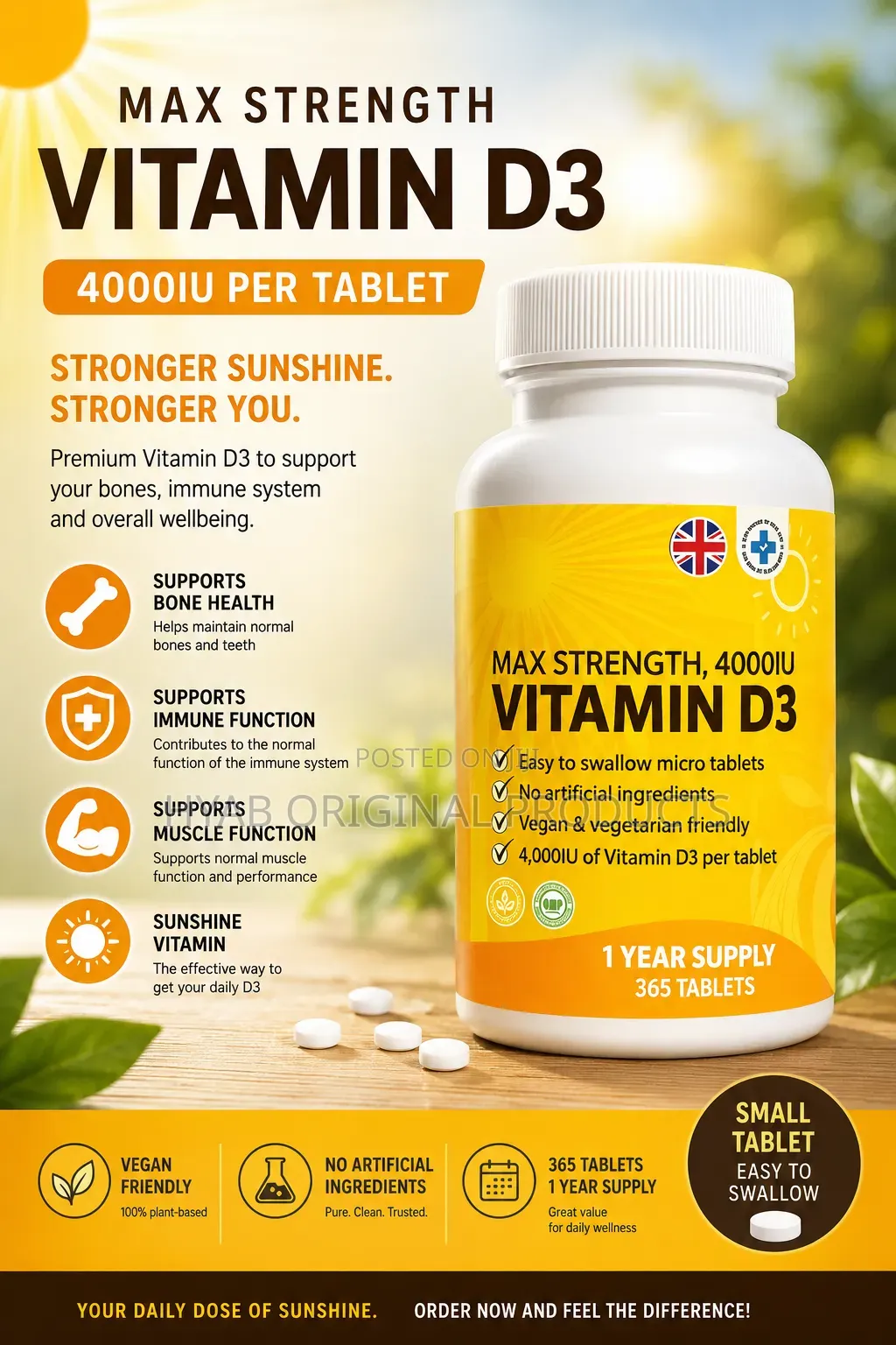 Vitamin D3 , 4000iu , 365tablets