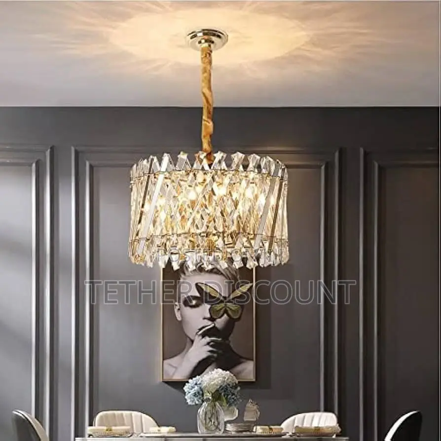 Crystal Chandelier Elegant Ceiling Gold Lamp አዲስ ማብራት