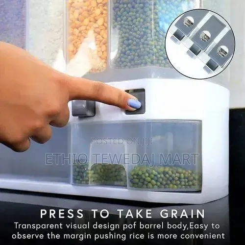 Multiple Dispenser for Cereals, Grains ጥራጥሬ ማስቀመጫ ና በቀላሉ እየቀነሱ የሚጠቀሙበት