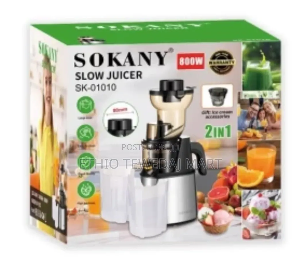 Sokany 2 in 1 Slow Juicer and Ice Cream Maker 800 Watts የፍራፍሬ መጭመቂያ