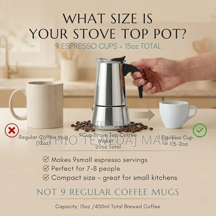 Stainless Steel 9cup Espresso Coffee Maker 450ml