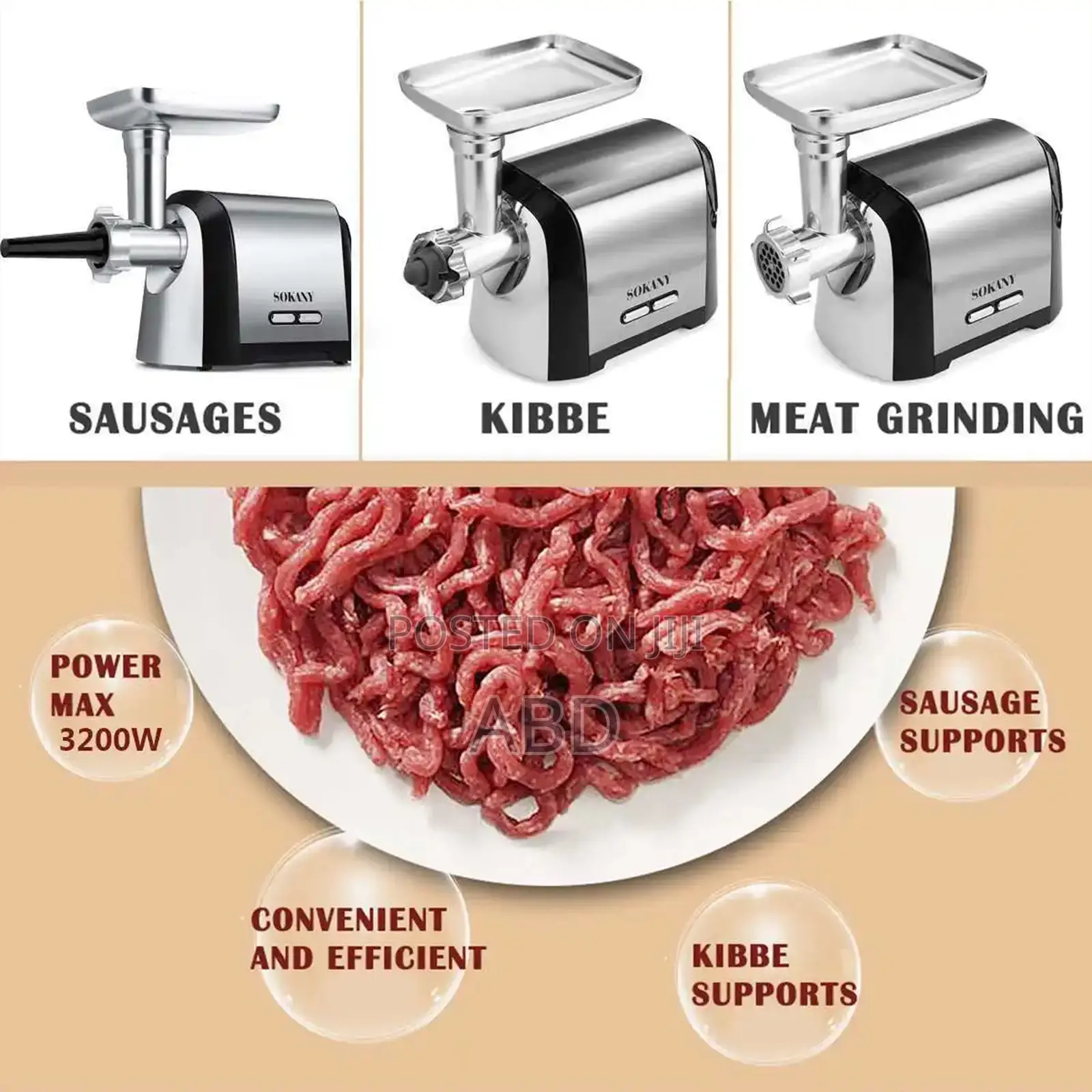 የኤሌክትሪክ ስጋ መፍጫ (3-in-1 Meat Grinder)