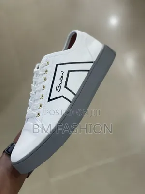 Santoni White Pebbled Leather Platform Sneakers