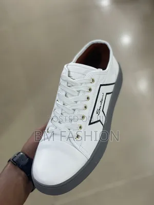 Santoni White Pebbled Leather Platform Sneakers
