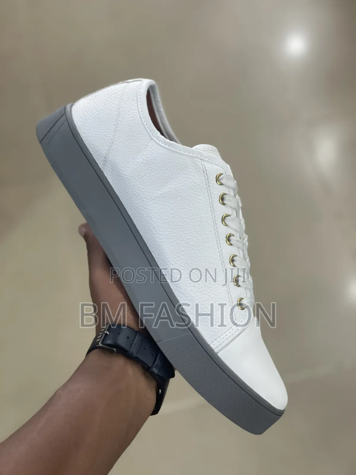 Santoni White Pebbled Leather Platform Sneakers