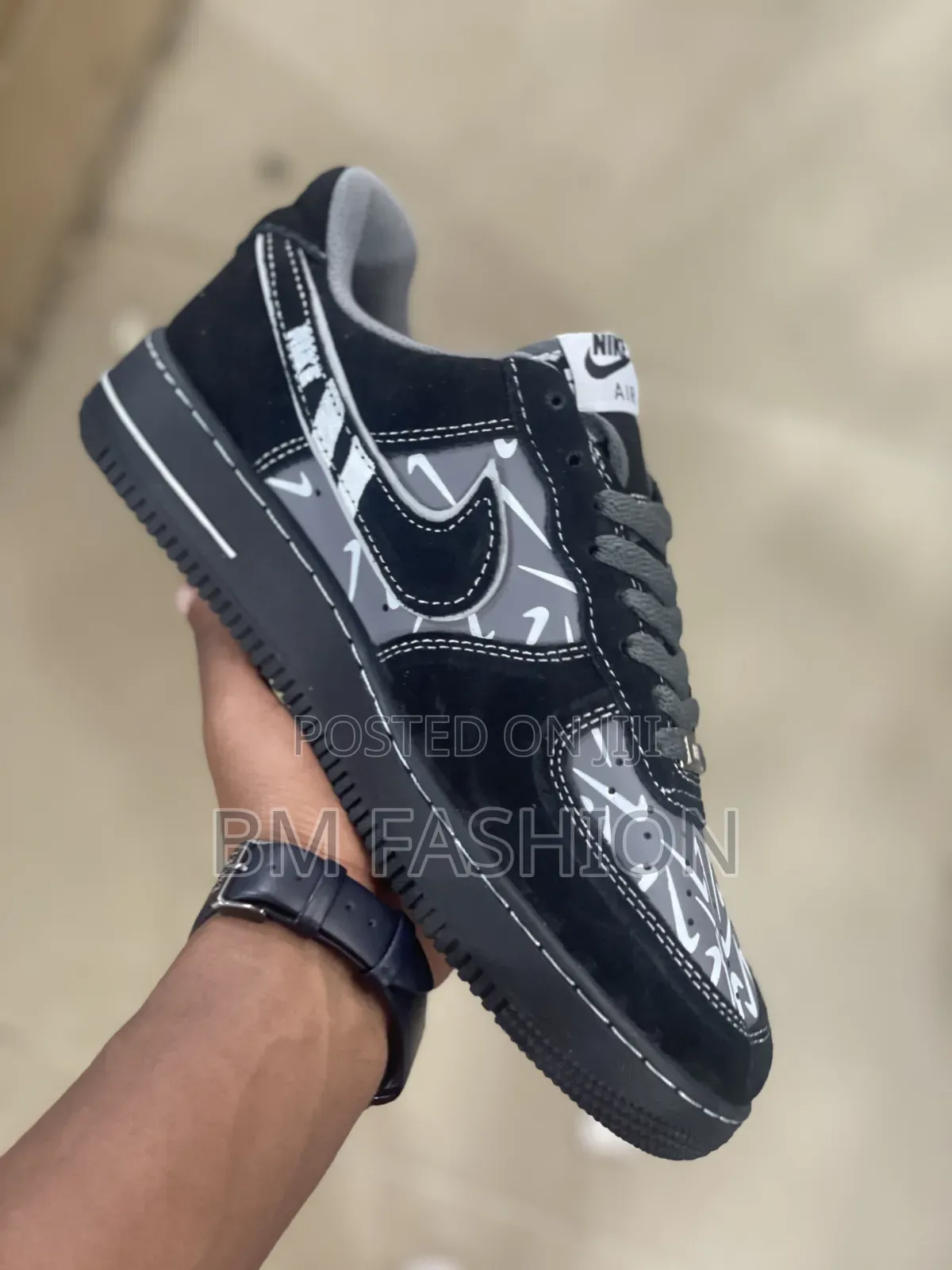 Nike Air Force 1 Low: Black Suede Multi-swoosh