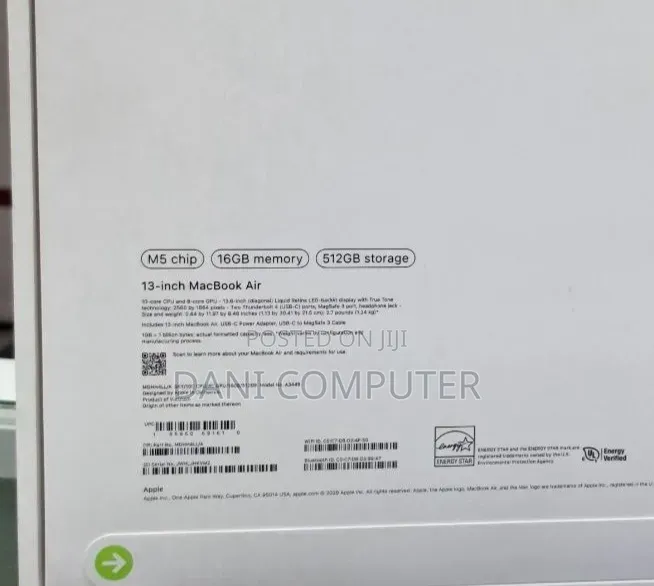 New Laptop Apple MacBook Air 2026 M5 13-inch 16GB Apple M5 SSD 512GB