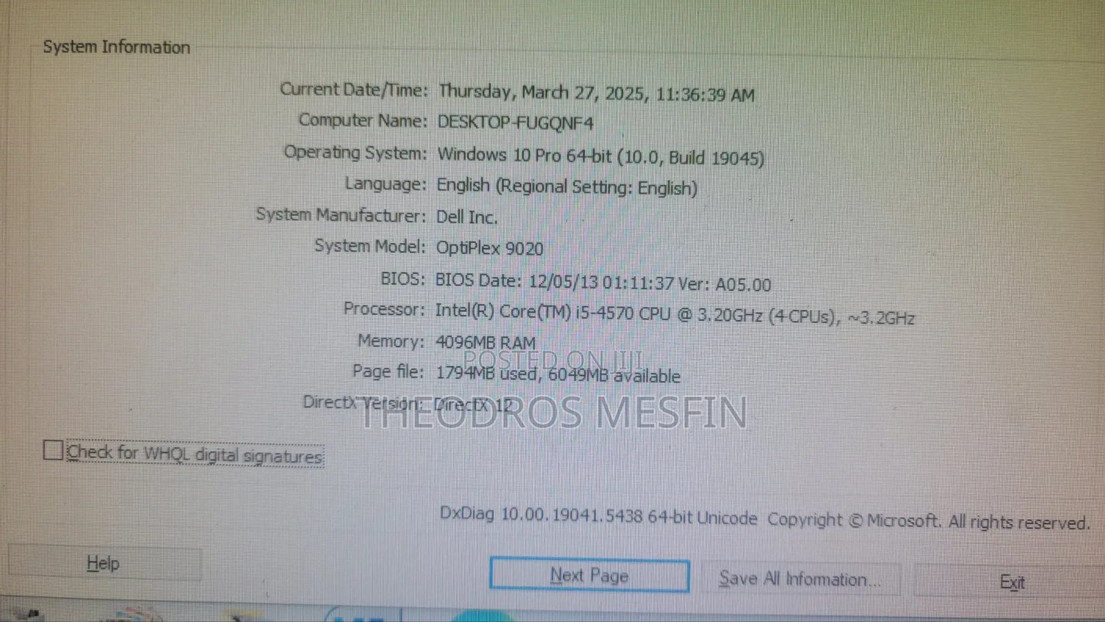 Desktop Computer Dell OptiPlex 9020 4GB Intel Core i5 HDD 500GB
