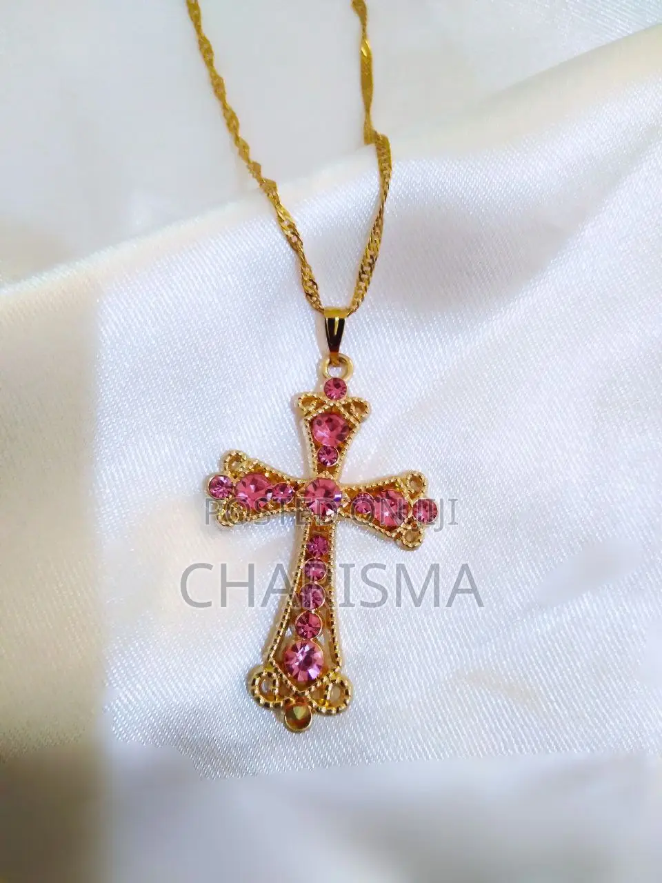 Pink X Gold Elegant Cross Necklace |For Gift|