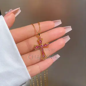 Pink X Gold Elegant Cross Necklace |For Gift|