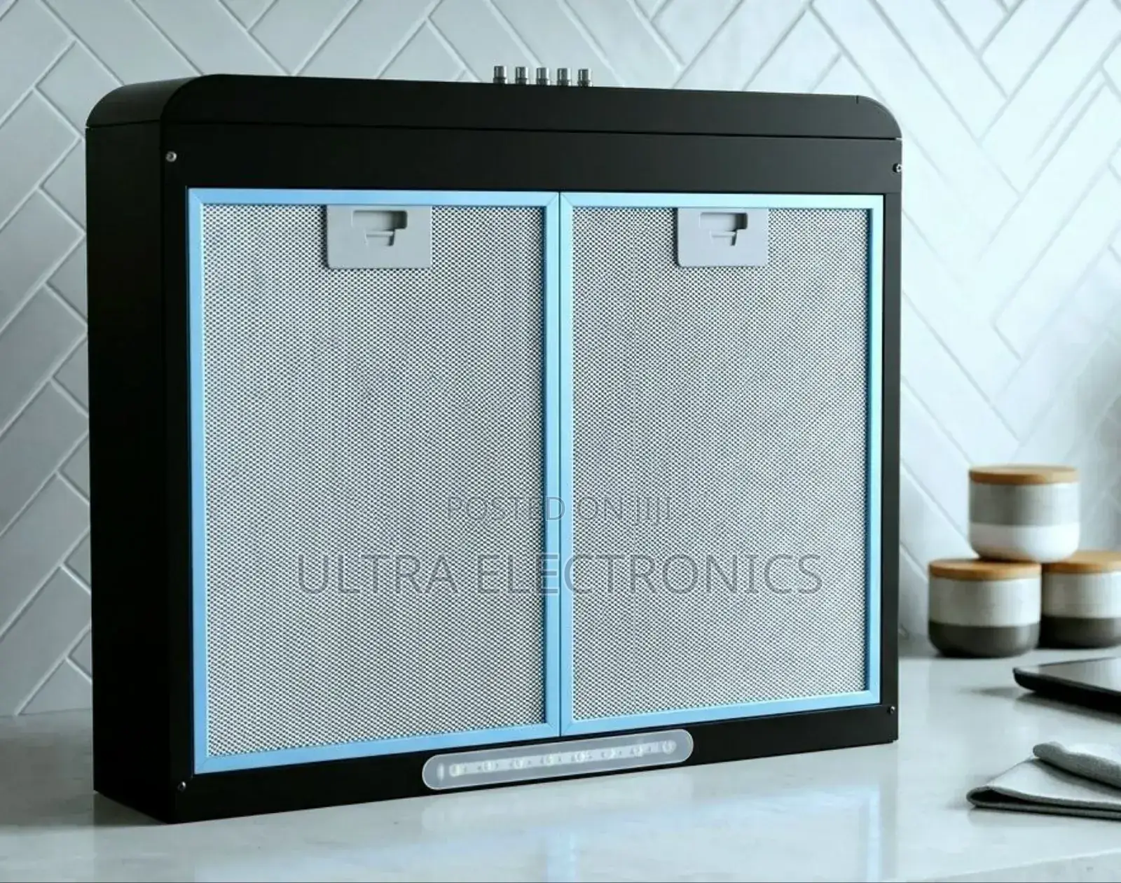 Range Hood Luxury Kitchen Black 60x60cm Featuring Light Blue