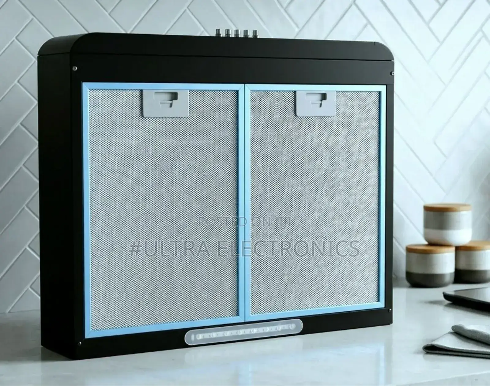 Range Hood Luxury Kitchen Black 60x60cm Featuring Light Blue