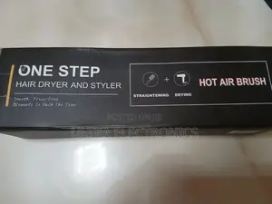 One Step Branded Hot Air Hair Dryer and Styler in a Black Box.