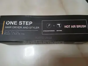 One Step Branded Hot Air Hair Dryer and Styler in a Black Box.