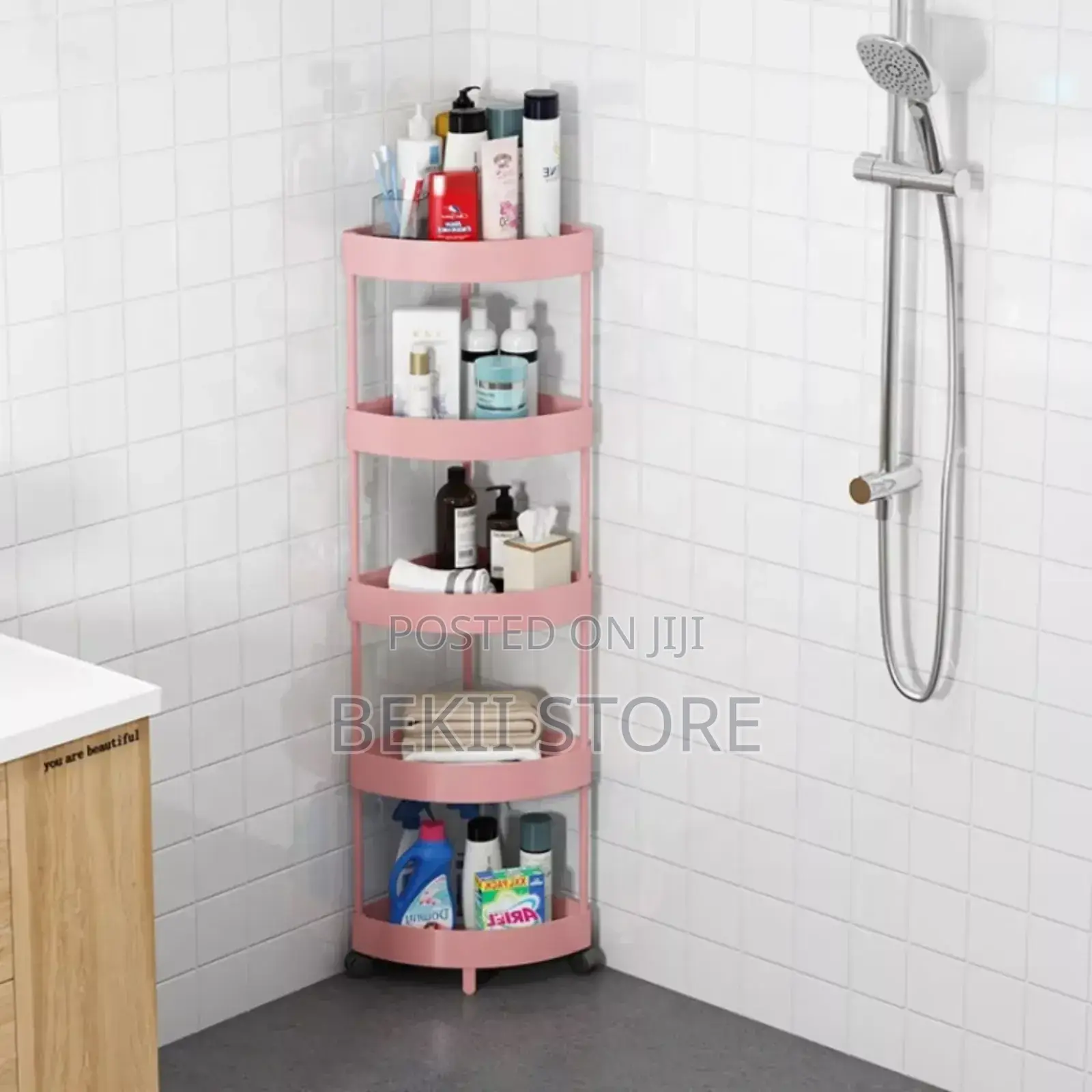 4 Layer Corner Bathroom Storage Rack With Wheels