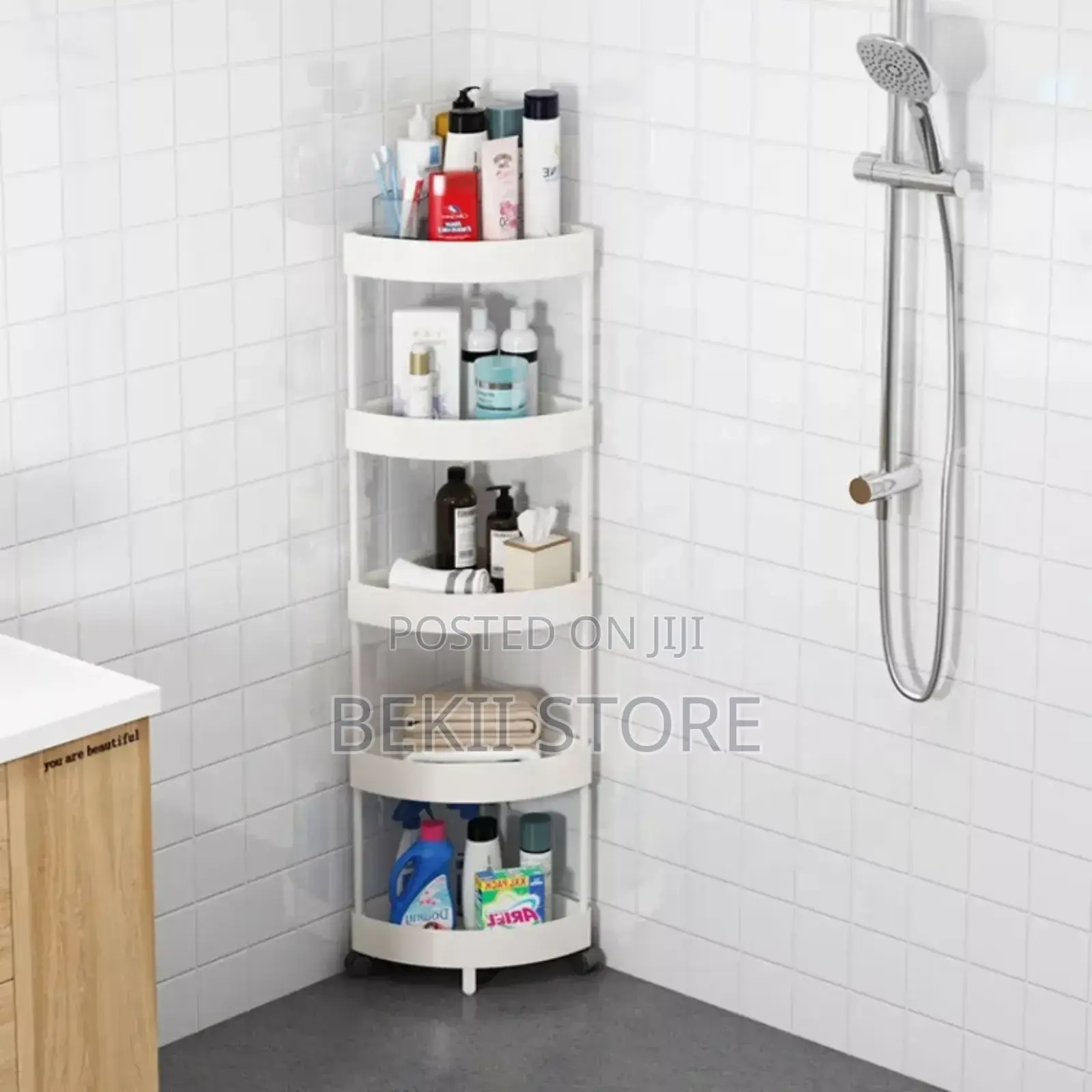 4 Layer Corner Bathroom Storage Rack With Wheels