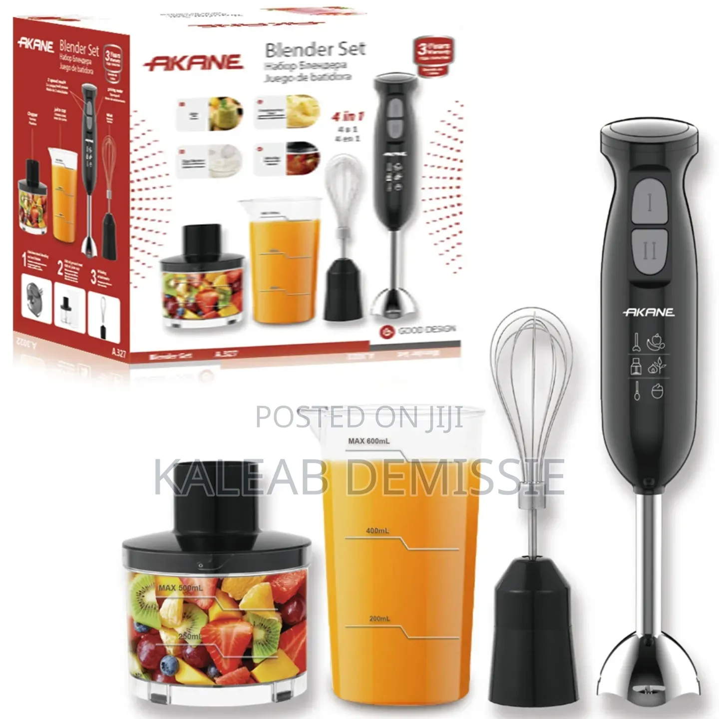 4-in-1 Immersion Hand Blender Set Chopper, Whisk, and Beaker