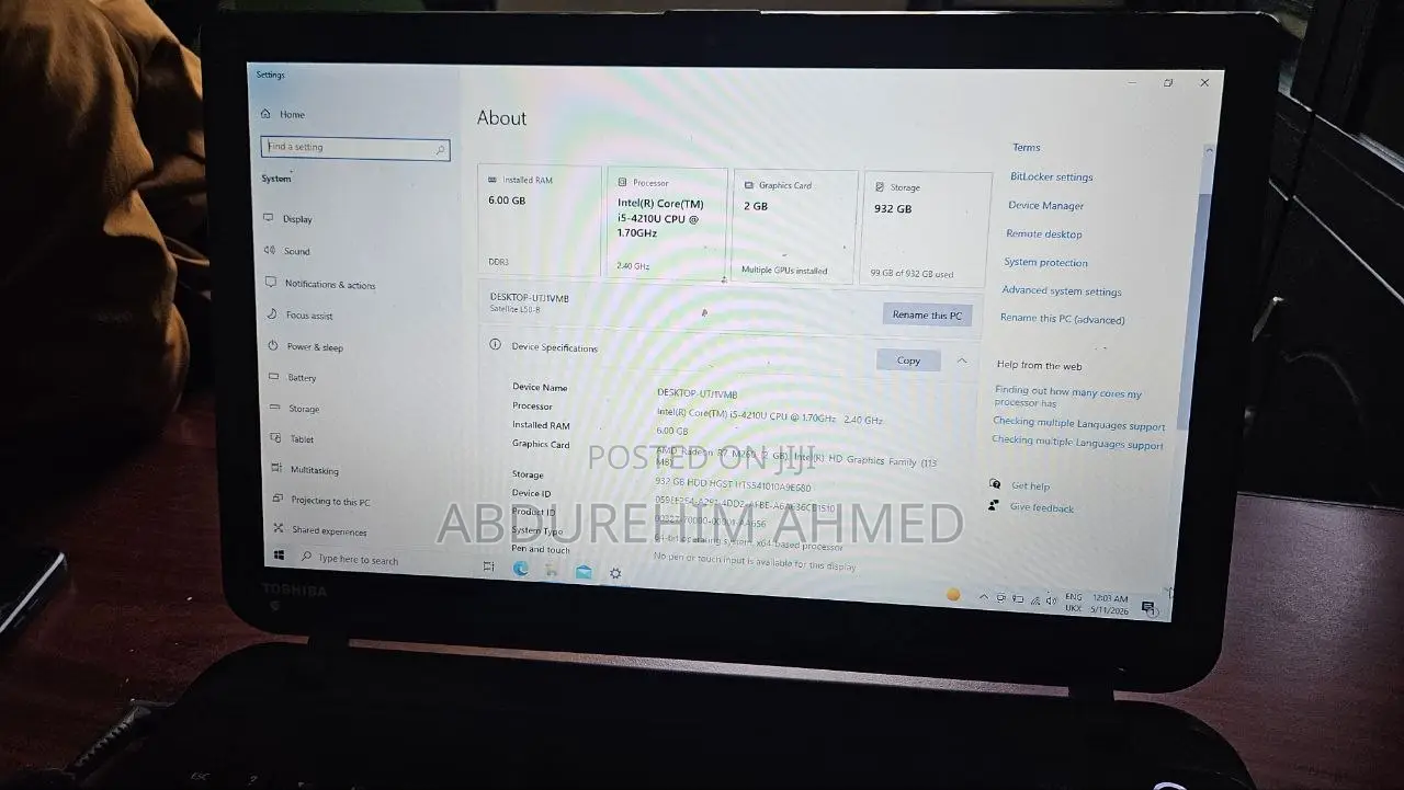 Laptop Toshiba Satellite L50 6GB Intel Core i5 SSD 1T
