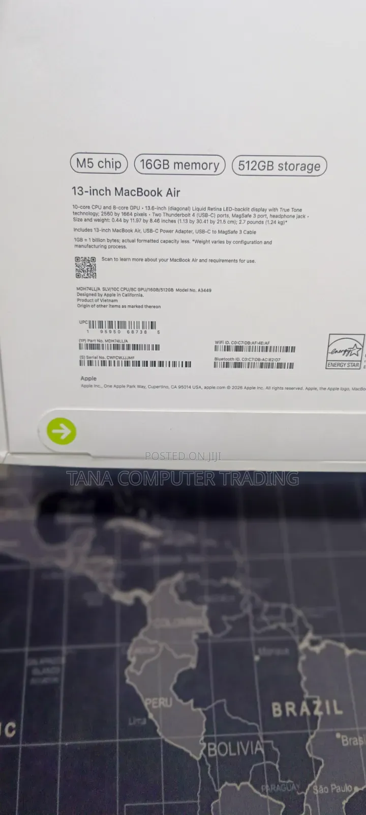 New Laptop Apple MacBook Air 2026 M5 13-inch 16GB Apple M5 SSD 512GB