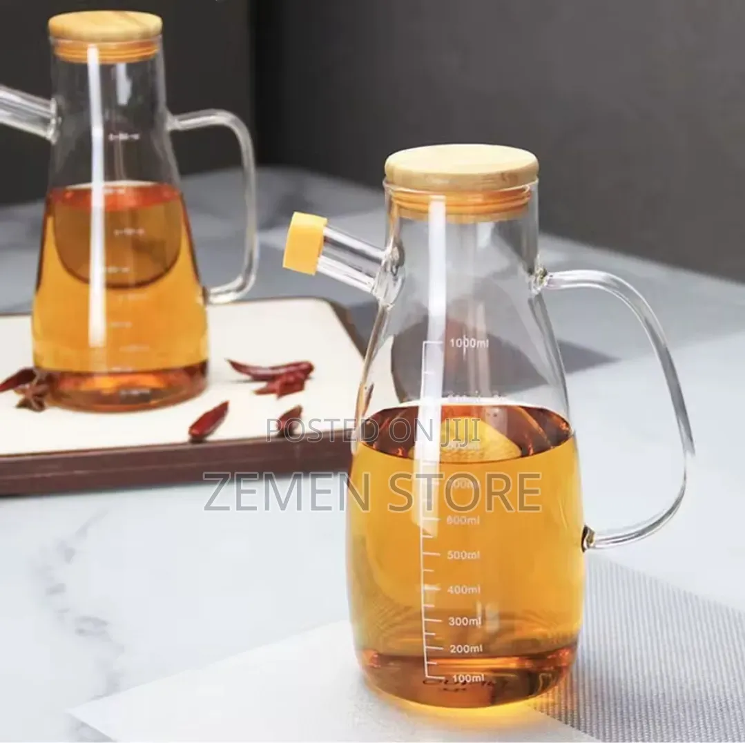 Large 1.1l Glass Oil Dispenser Wooden Lid ዘይት መቀነሻ