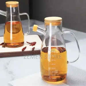 Large 1.1l Glass Oil Dispenser Wooden Lid ዘይት መቀነሻ