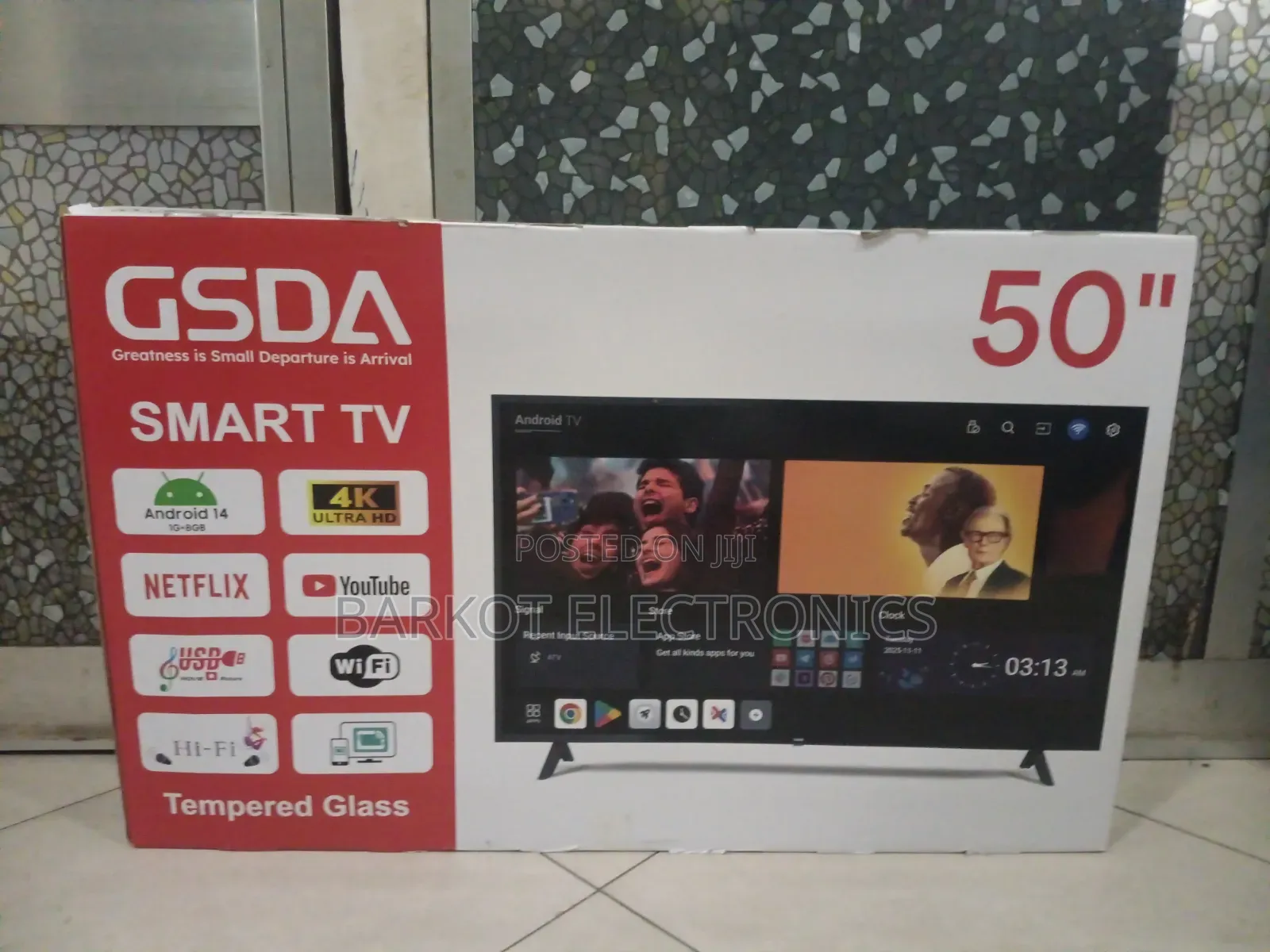 Gsda Smart Tv 50 Inch Andraid Doubel Gelass Hifi Seapeker