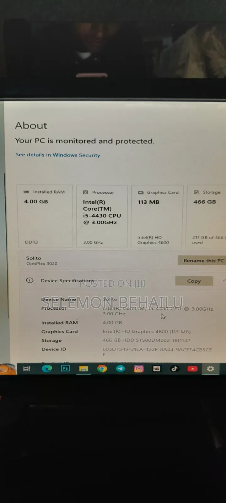 Desktop Computer Dell OptiPlex 3020 4GB Intel Core i5 HDD 500GB