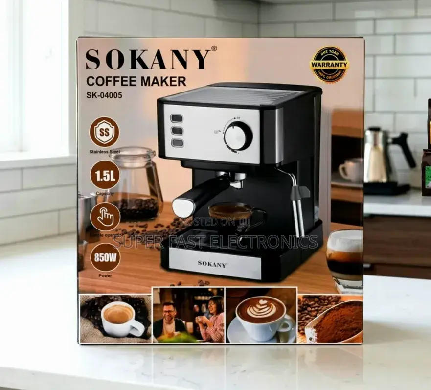 Sokany Espresso Coffee Maker 850w 1.5l Capacity Stainless Steel