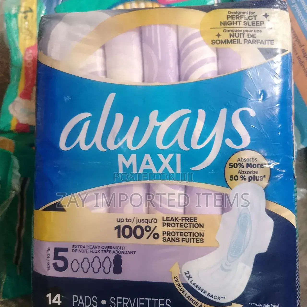 Always Maxi Pads Size 5, Extra Heavy Overnight With Wings, 14 Count